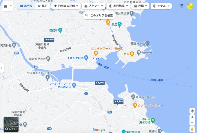 壱岐島 芦辺付近のグーグルマップ